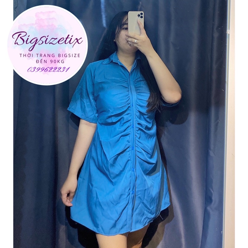 BIGSIZE Đầm sơ mi nhún nẹp thanh lịch bigsize 50-90kg mẫu chụp thật 100%