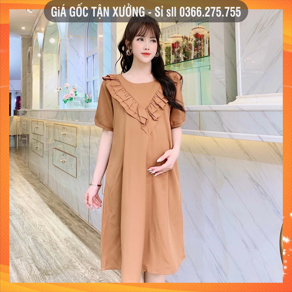 [BÁN SỈ] Đầm Bâu Dự tiệc 2MAMA phối cổ bèo xinh tam giác / Váy bầu mùa hè rẻ đẹp V68