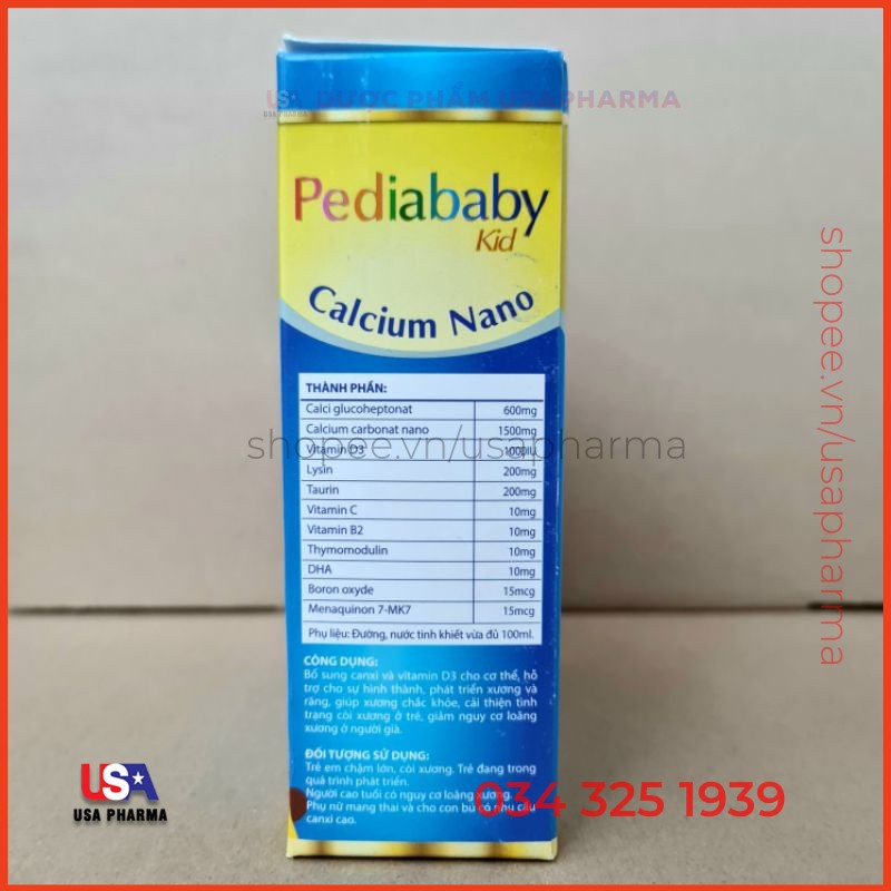 SIRO PEDIA BABY CANSIUM NANO Giúp tăng chiều cao, canxi, chống còi xương suy dinh dưỡng ở trẻ em - Hộp 20 ống