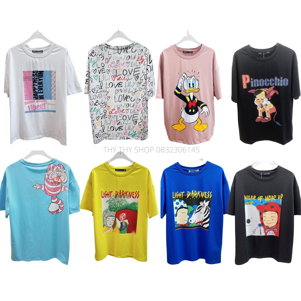 Có ảnh thật các mẫu áo phông nữ ngắn tay siêu xinh in hình Alice, chuột Mickey, vịt Donald và mèo vằn