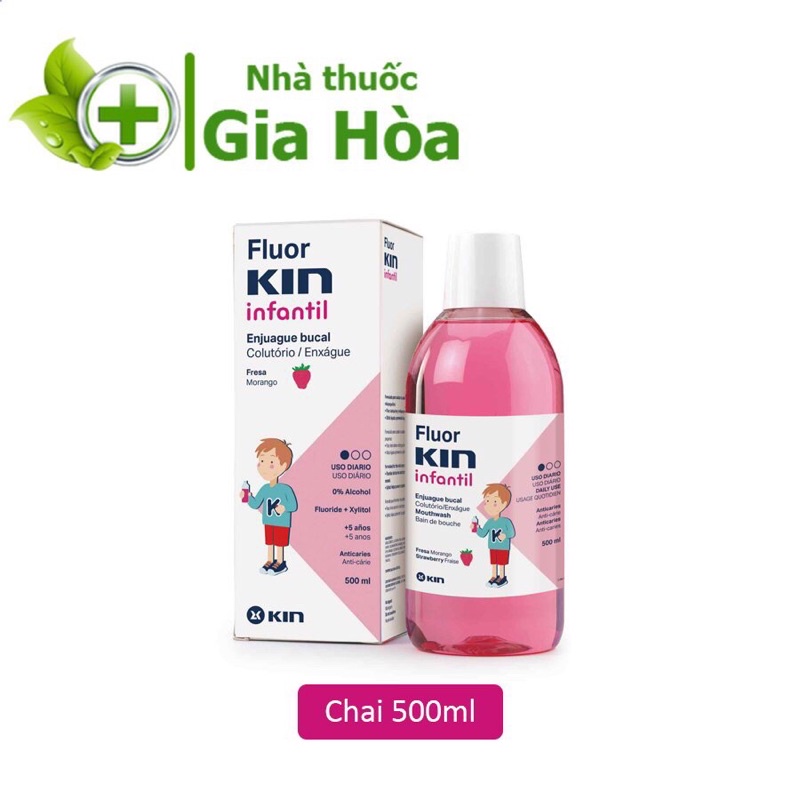 Nước súc miệng trẻ em Fluor Kin Infantil Children enfants làm sạch mảng bám, ngừa sâu, chắc răng, thơm miệng (bé &gt;5tuổi)