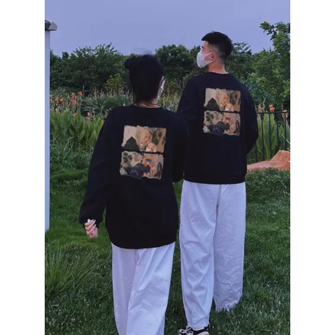 Áo sweater Cổ Tròn In Họa Tiết Phong Cách retro Mỹ