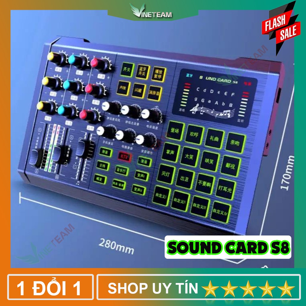 Sound card S8 2020 Có 2 Cổng Mic Và Tích Hợp Cổng Nhạc Cụ✔Hát Karaoke Live tream Thu Âm Thế Hệ Mới✔ K