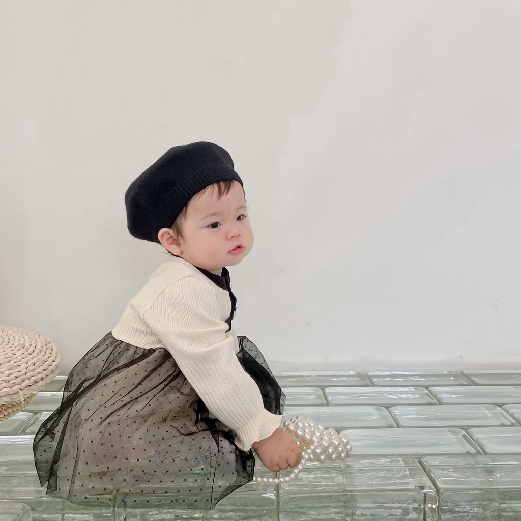 Mũ Beret Màu Trơn Ấm Áp Thời Trang Thu Đông Cho Bé