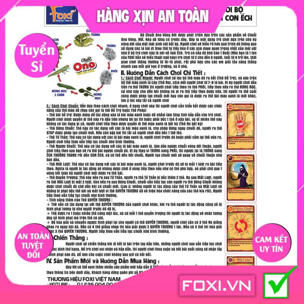 Board game-Chuỗi Ono vòng đời Ếch Bướm Foxi-thẻ glenndoman và flashcard thông minh-cách chơi đơn giản đầy gay cấn-giá rẻ