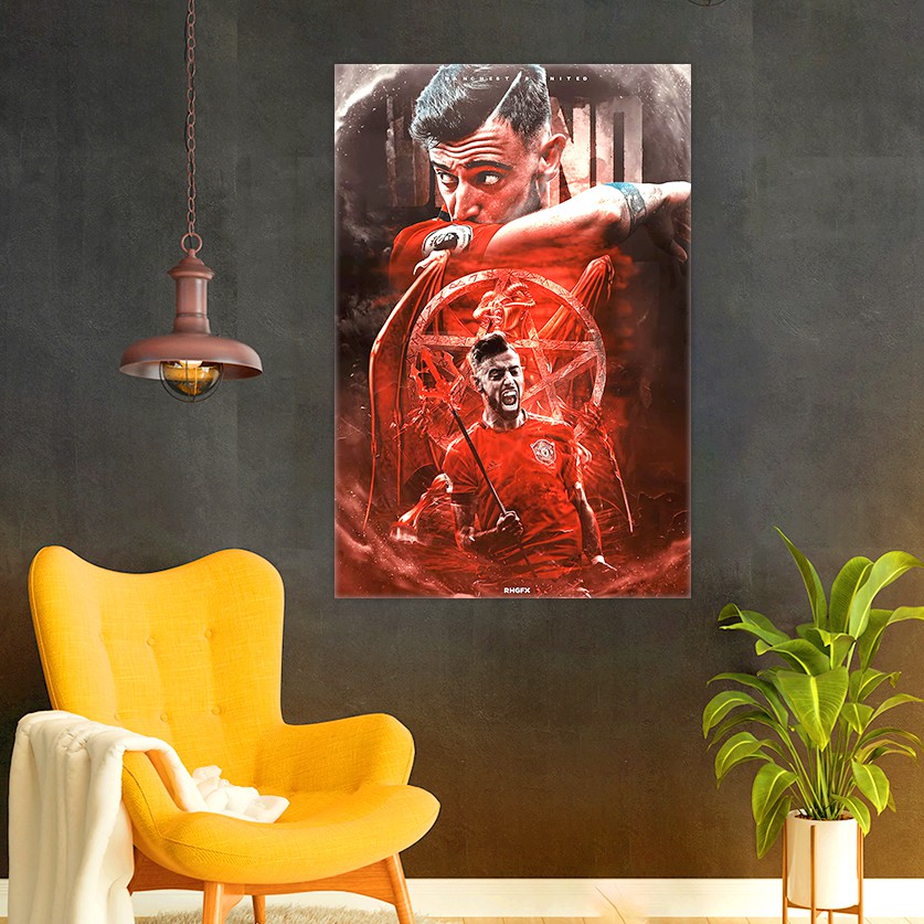 Decal Dán Tường Chống Thấm Cầu Thủ Bruno Fernandes | Decor Chất Liệu PP Chống Thấm Nước Kích Thước 40* 60 Chiều Dọc