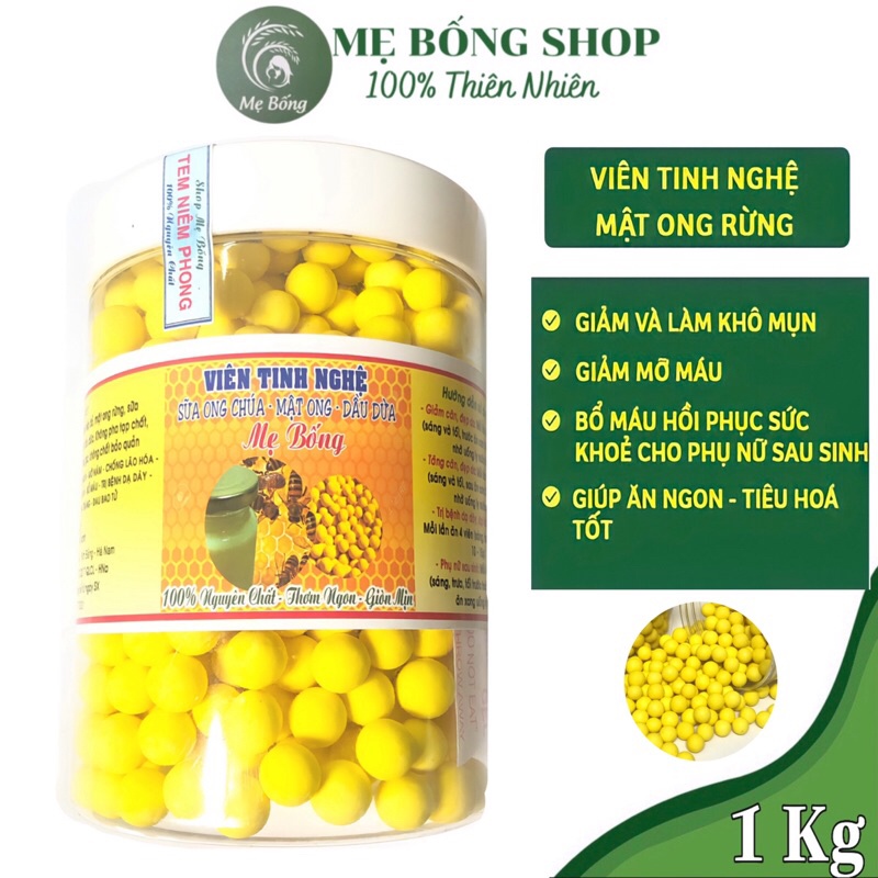 Viên tinh nghệ mật ong, sữa ong chúa, dầu dừa(có phiếu kiểm định) _1kg_Shop Mẹ Bống