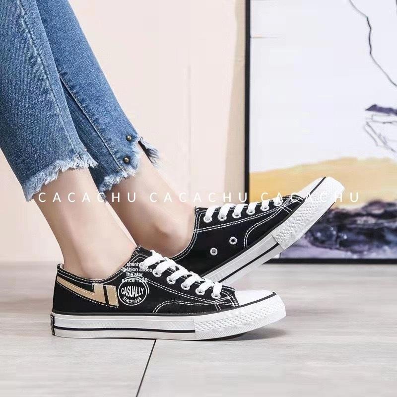 Giày thể thao nam nữ CV thấp cổ màu đen đẹp dáng sneaker casuly móc viền cao cấp hot trend 2021 CACACHU G029