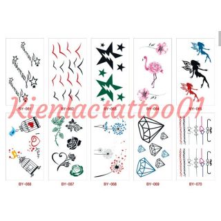 5 tấm hình xăm dán tattoo hoa thiên thần lông vũ nhịp tom trăng sao con vật