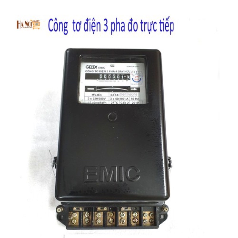 Công Tơ Điện 3 Pha  EMIC 50A 220/380V