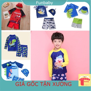 Bộ bơi bé trai 2-7 tuổi kèm mũ rời hình ngộ nghĩnh, Đồ bơi cho bé vải co giãn cực tốt