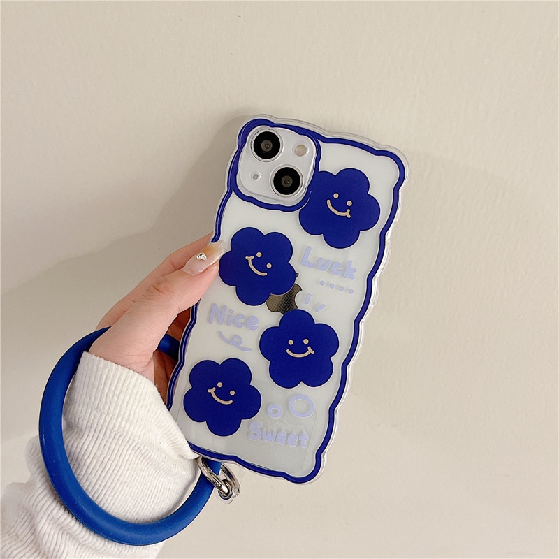 Ốp lưng iphone Ốp Điện Thoại Silicon Họa Tiết Sóng Biển Xanh Dương Có Vòng Đeo Tay Phù Hợp Cho Iphone 13Pro xsmax xs xr 6 7 8 PLUS PROMAX 14 Dinuo case