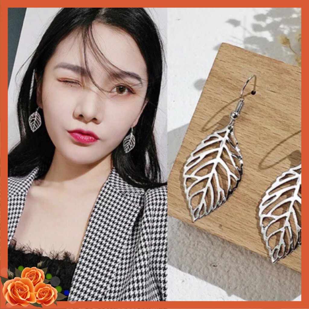 Bông tai chiếc lá đủ 2 màu vàng/bạc