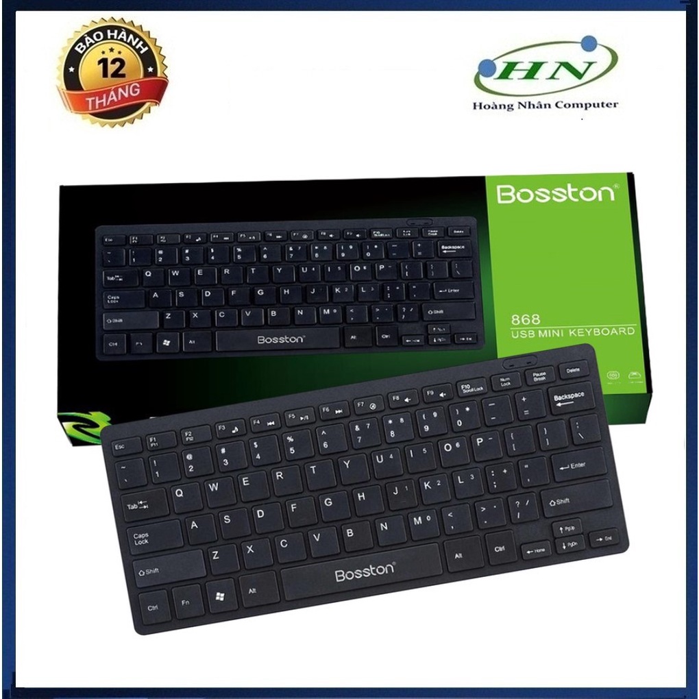 Bàn phím mini có dây Bosston 868 (Đen) Thiết kế giảm tiếng ồn / Keyboard Bosston 868 Mini