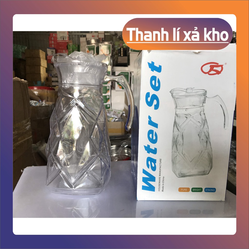 Bình thủy tinh 𝑭𝑹𝑬𝑬𝑺𝑯𝑰𝑷 Bình rót nước bằng thủy tinh vảy cá có quai 1,5L