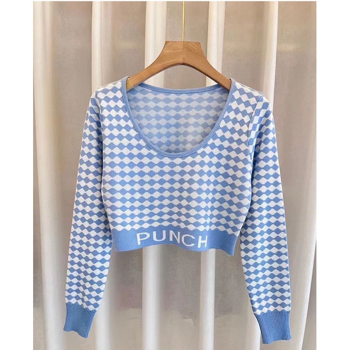 DUNEA Áo Croptop Tay Dài Cổ Thuyền Phong Cách Retro Gợi Cảm Cho Nữ