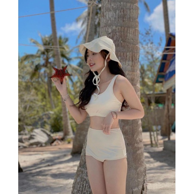 Bikini Hai Mảnh Kèm Nón Tai Bèo Đi Biển Dễ Thương