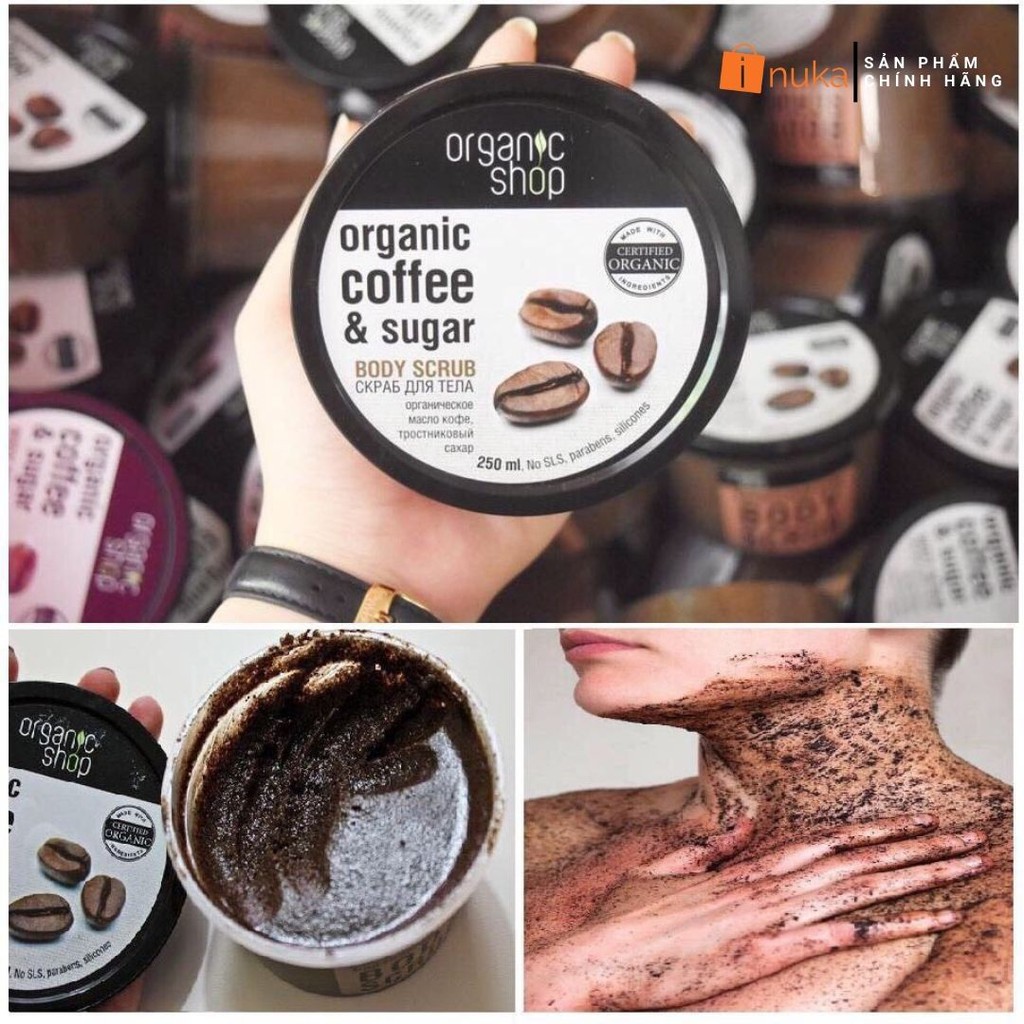 [100%-Hàng Auth] Tẩy tế bào chết body organic shop body scrub tẩy tế bào chết toàn thân trắng da, tái tạo da trắng sáng