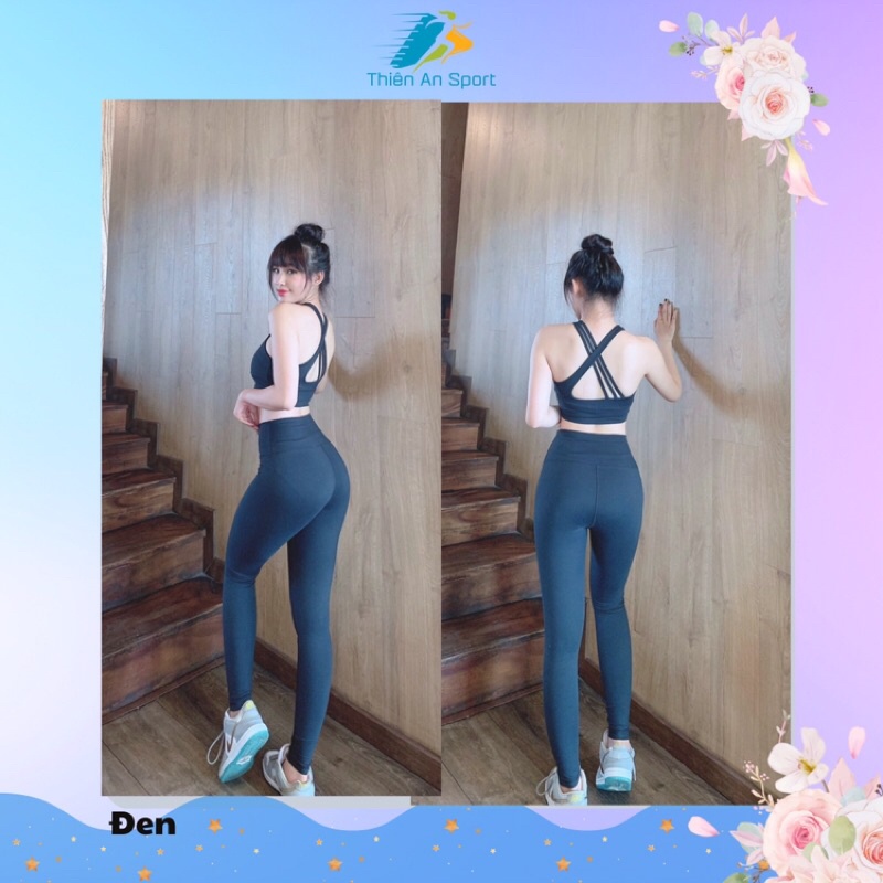 Set tập yoga, gym, aerobic, đồ tập yoga, gym nữ, áo bra dây đan