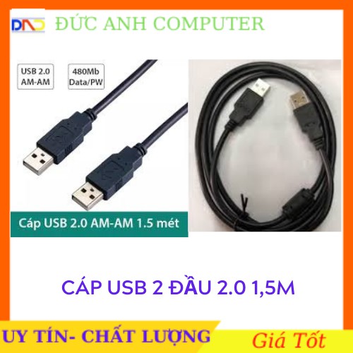 [Mã ELFLASH3 hoàn 10K xu đơn 20K] Dây cáp 2 đầu USB | Cáp USB 2 Đầu Đực Chiều Dài 1m2- Loại Tốt