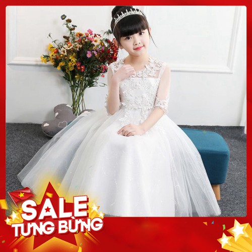 -HÀNG NHẬP KHẨU (SIÊU SALE) ĐẦM BÉ GÁI TRẮNG TAY DÀI THÊU REN CAO CẤP Liên hệ mua hàng 084.209.1989