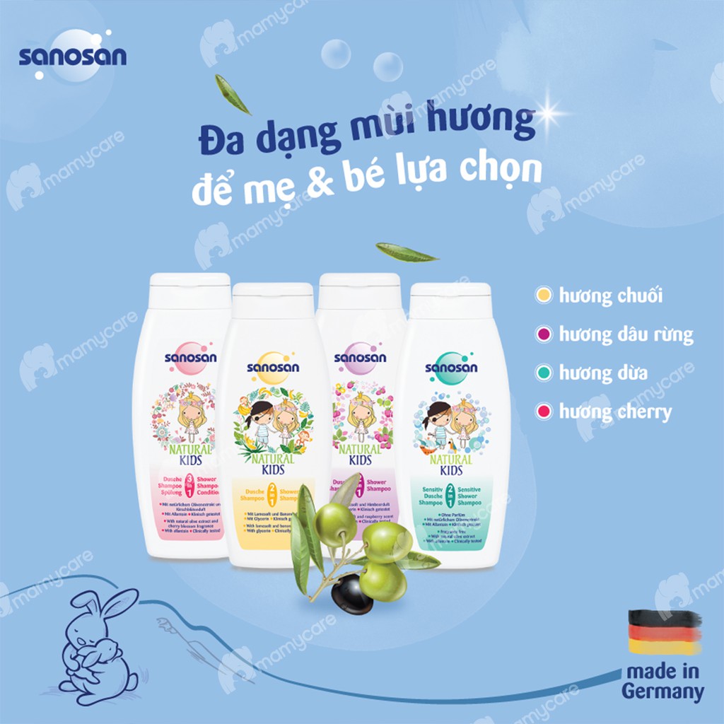 Sữa tắm gội Sanosan dưỡng ẩm cho bé nhiều mùi hương 250ml - MAMYCARE