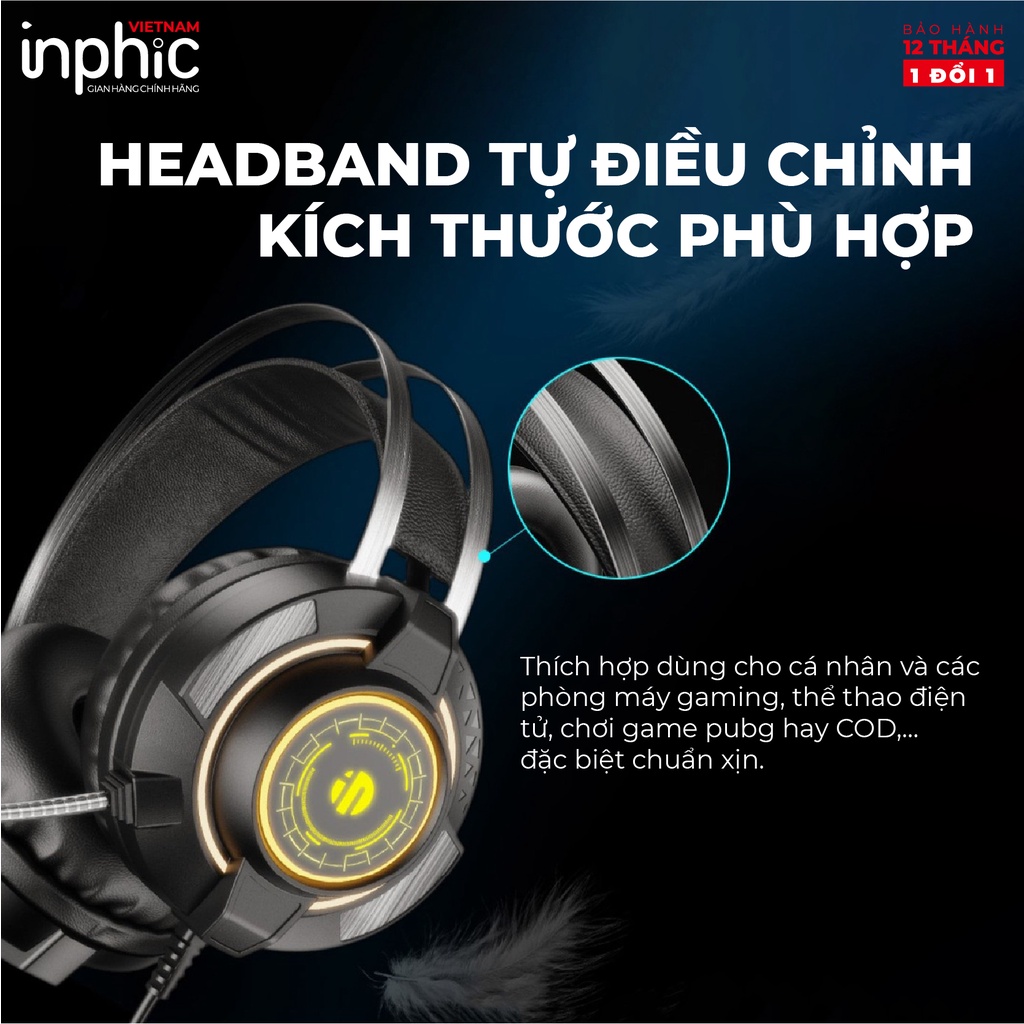 Tai Nghe Headphone Gaming 5.1 ARINFA INPHIC G2 - Âm Siêu Trầm Sống Động Nhẹ Dẻo Cho Game Thủ Chuyên Nghiệp - Chính Hãng