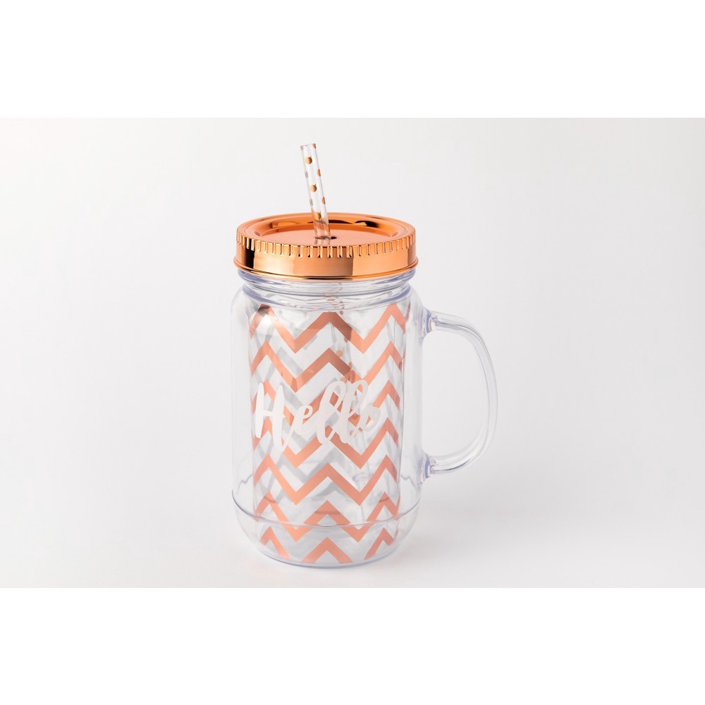 Cốc Uống Nước ARTBOX Hàn Quốc Có Nắp Đậy Và Ống Hút Họa Tiết Zigzag Rose Gold Lấp Lánh