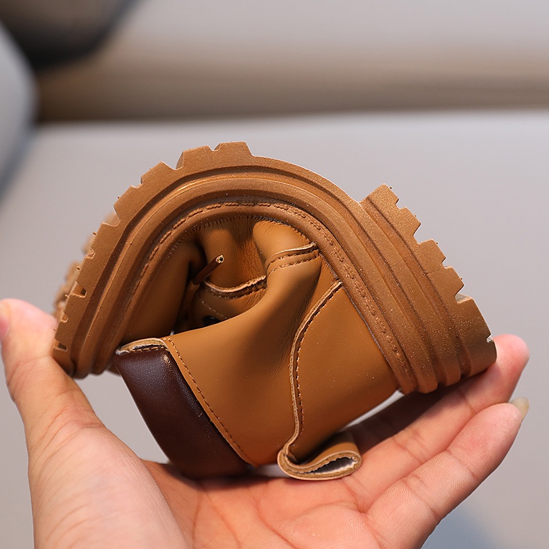 Giày Bốt Martin Bằng Da Đế Mềm Buộc Dây Chống Trượt Có Khóa Kéo Phong Cách Anh Quốc Cho Bé 2-8 Tuổi