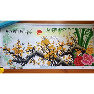 Tranh đính đá MAI KHAI PHÚ QUÝ đính rùi 1m25x58cm