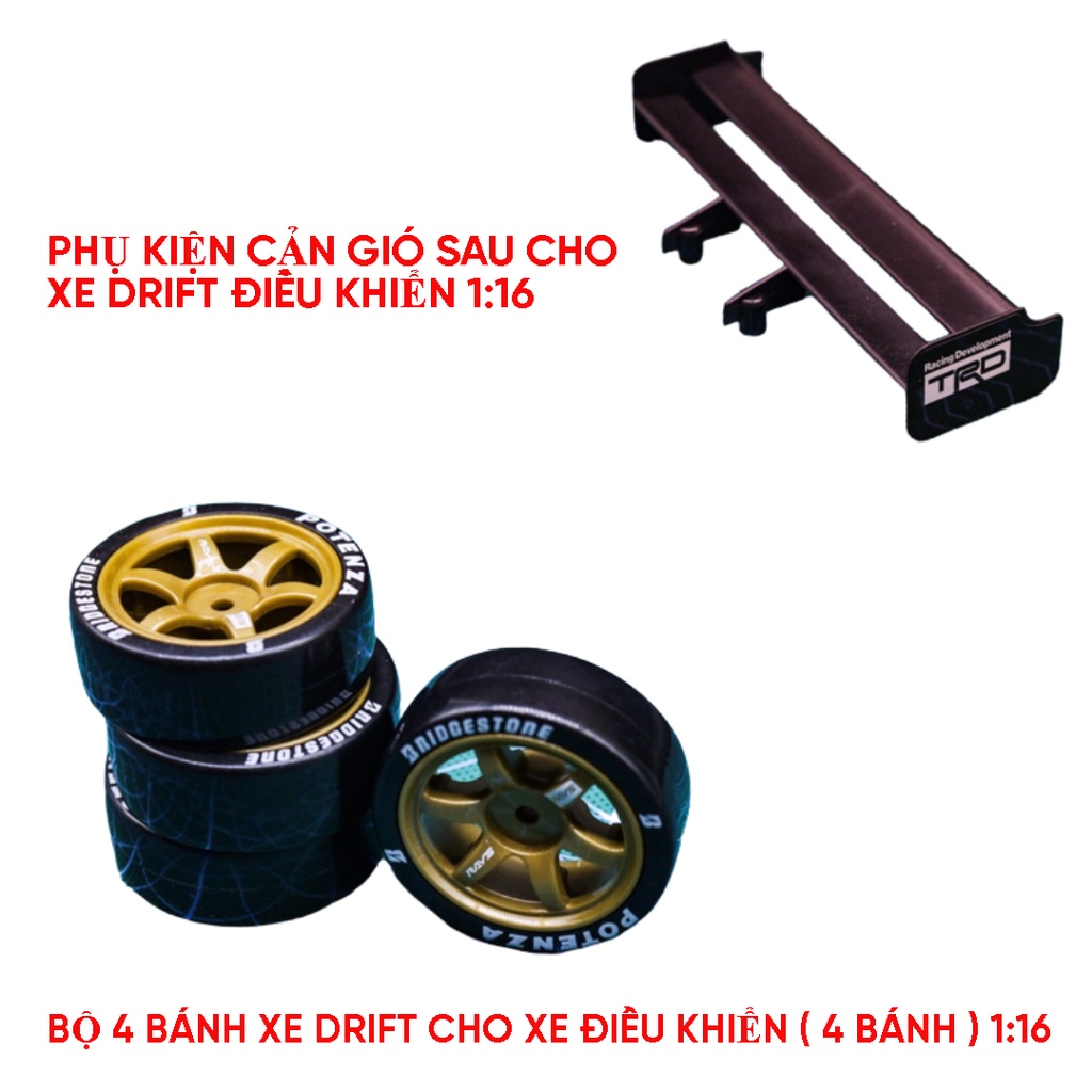 Phụ kiện cản gió sau cho xe drift điều khiển 1:16 7537h - bộ 4 bánh xe drift cho xe điều khiển  1:16 7537g