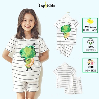 Bộ đồ COTTON cao cấp, bé trai, bé gái Kẻ Trắng- Unifriend Hàn Quốc -bộ cộc tay mùa hè, từ 10- 60kg, Topkid_vietnam