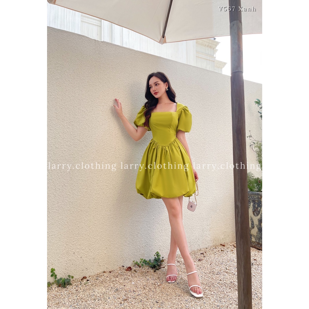 Đầm thiết kế nữ váy dáng ngắn tay bồng chất thô Hàn dáng babydoll cổ vuông thời trang thiết kế Larry Clothing V567