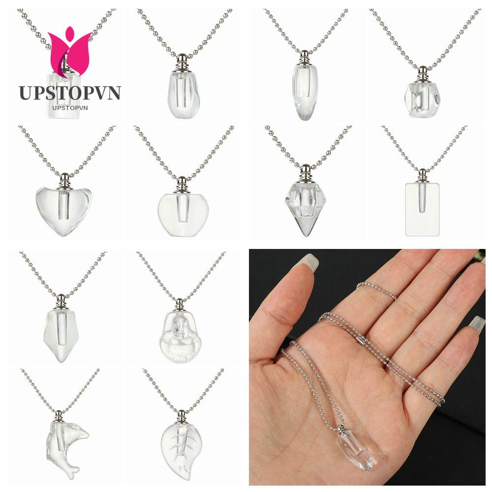 UPSTOP Clear Glass Wishing Bottle Pendant DIY Jewellery Perfume Jar Crystal Vial Necklace Gift Ash Locket Openable Cap Steel Chain Lucky Charm