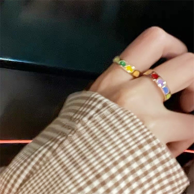 Nhẫn Hở Họa Tiết Trái Tim Màu Sắc Retro Dễ Thương Có Thể Điều Chỉnh Thời Trang