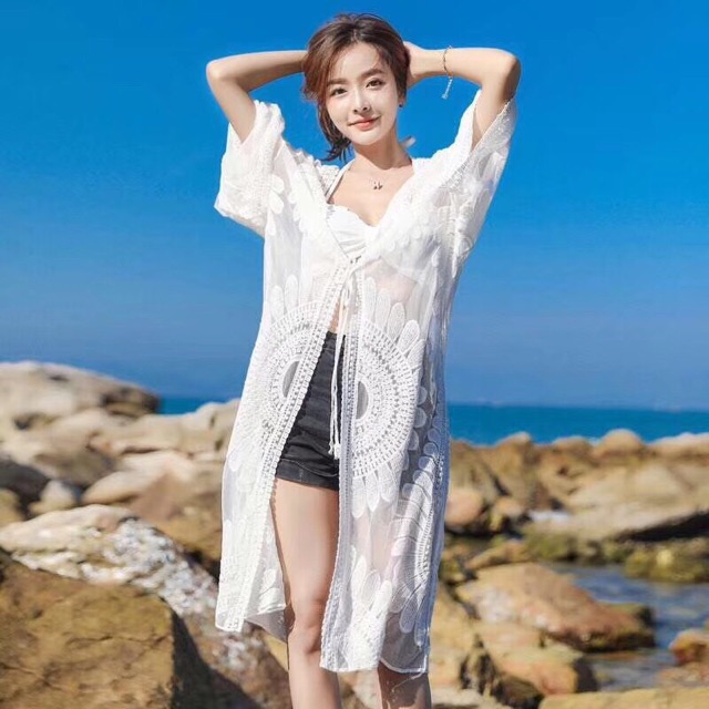 Áo Kimono đi biển hoa cúc