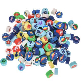 100 Chiếc Hỗn Hợp Nhựa Polymer Đất Sét Hạt In Hình Sinh Vật Biển Hoa Văn Rời Hạt DIY Phụ Kiện