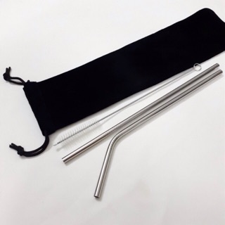 (Ảnh thật, HCM) Bộ 2 ống hút inox nhỏ + 1 cọ rửa + túi