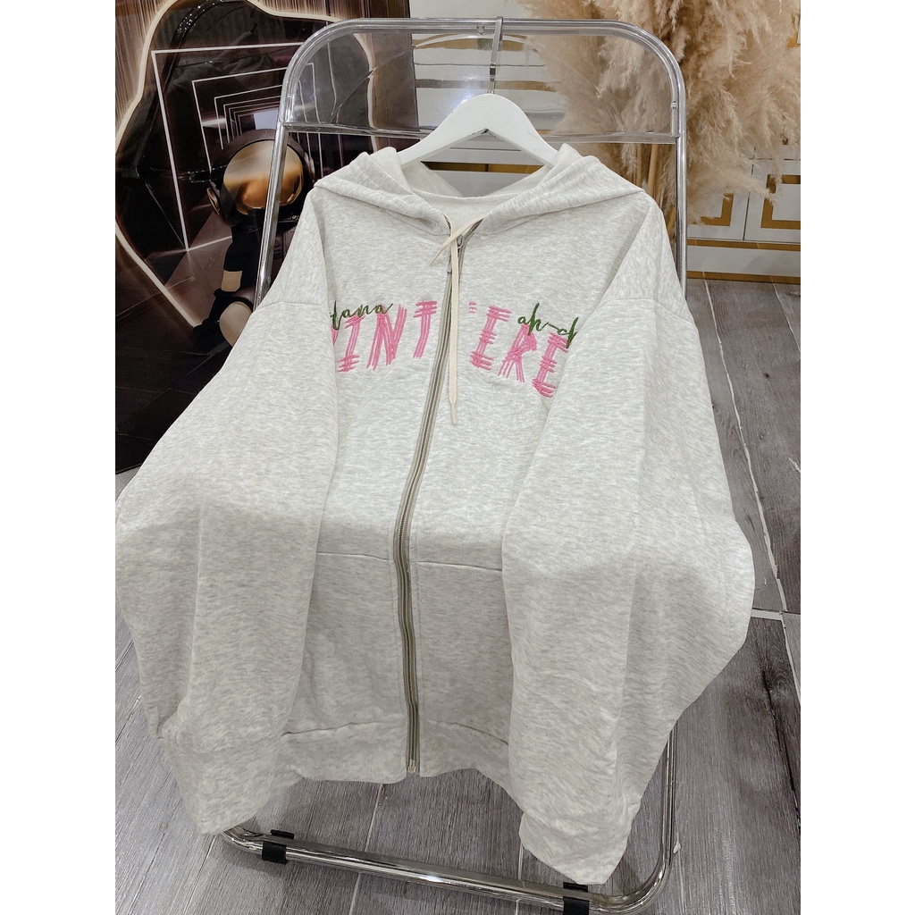 Khoác Nỉ Hoodie Nam Nữ Dáng Rộng Thêu Chữ Mũ To Tay Bồng Bo Tay Unisex Uzzlang