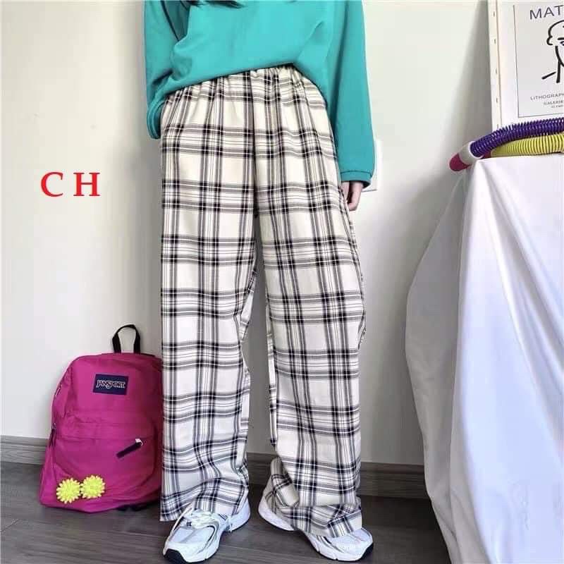 Quần kẻ ống rộng COM977