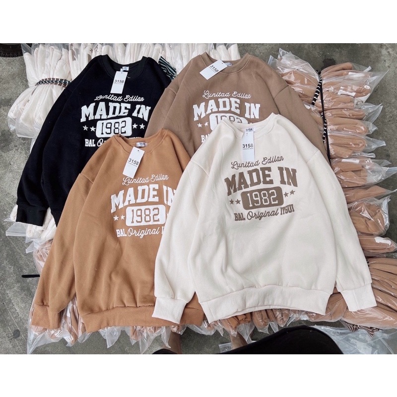 [ Rẻ vô địch ] Áo nỉ cổ tròn , áo swt form rộng tay bồng - made in 1982