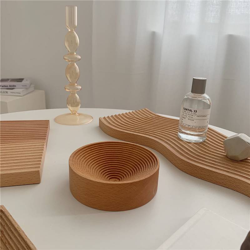 Khay Gỗ Lượn Sóng Nhẹ Sang Trọng Đựng Cà Phê Bánh Mì Cà Phê
