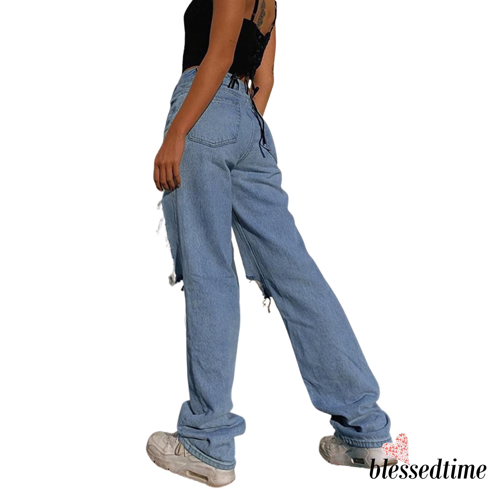 Quần Jeans Lưng Cao Phối Vết Rách Cá Tính Cho Nữ | BigBuy360 - bigbuy360.vn