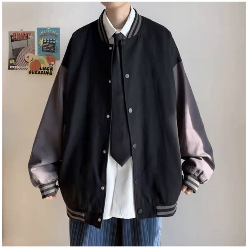 Áo Khoác Bomber Nam Nữ AHDIU Vải Dù Mero 2 Lớp Phối Nút Bấm Phong Cách Ulzzang Học Sinh Thời Trang Hot Trend Mới