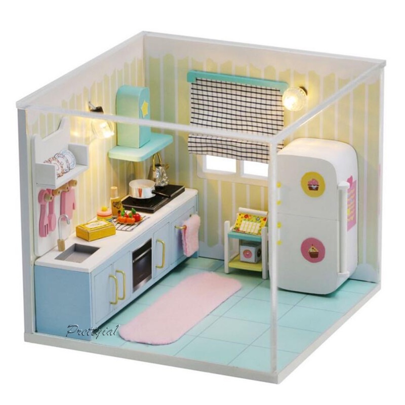 (Tặng mica,keo sữa,đèn)Mô hình đô chơi diy doll house nhà búp bê bé tự lắp S2007