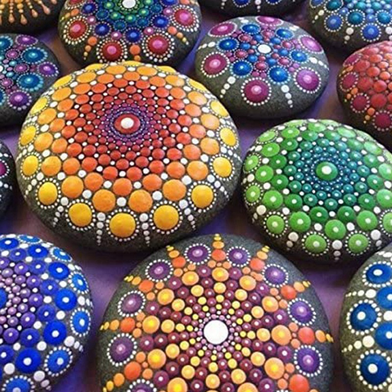 Bộ 17 Dụng Cụ Khuôn Họa Tiết Mandala Gồm Bút Bi Và Khay Đựng Sơn