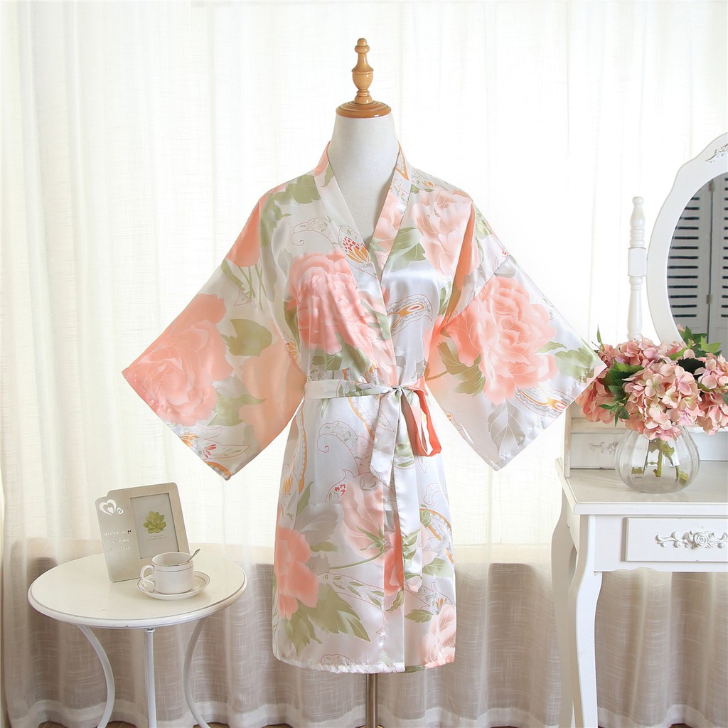 Áo Choàng Ngủ Kimono Hoạ Tiết Hoa Cho Phái Nữ