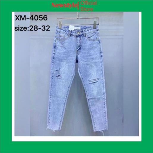 Quần jean nam chất bò rách gối co dãn phối chữ vải dày đẹp mẫu mới nhất cao cấp * $