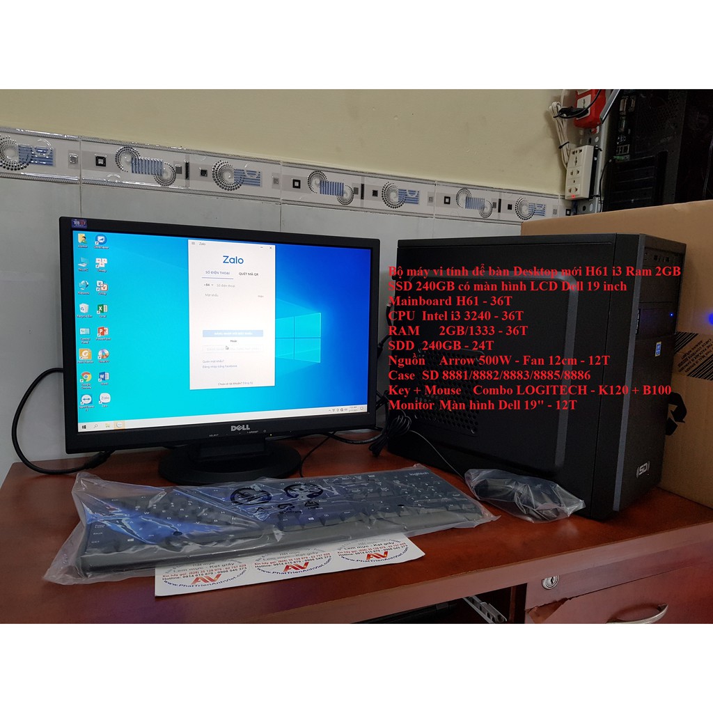 Bộ máy vi tính để bàn Desktop mới H61 i3 Ram 2GB SSD 240GB có màn hình LCD Dell 19 inch