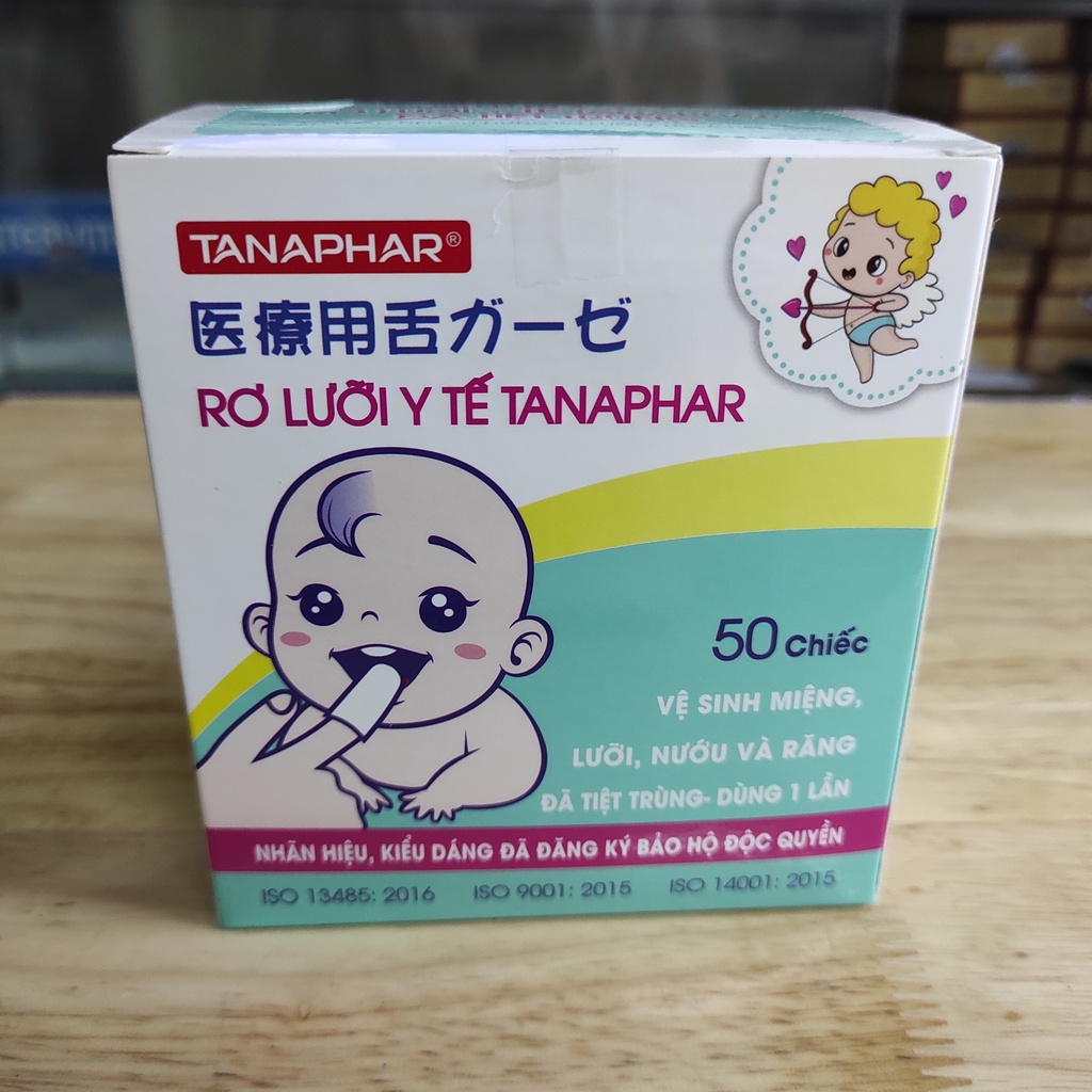 Gạc rơ lưỡi y tế TANAPHAR - đã tiệt trùng an toàn tuyệt đối hôp 50 chiếc + muối nhỏ mắt mũi